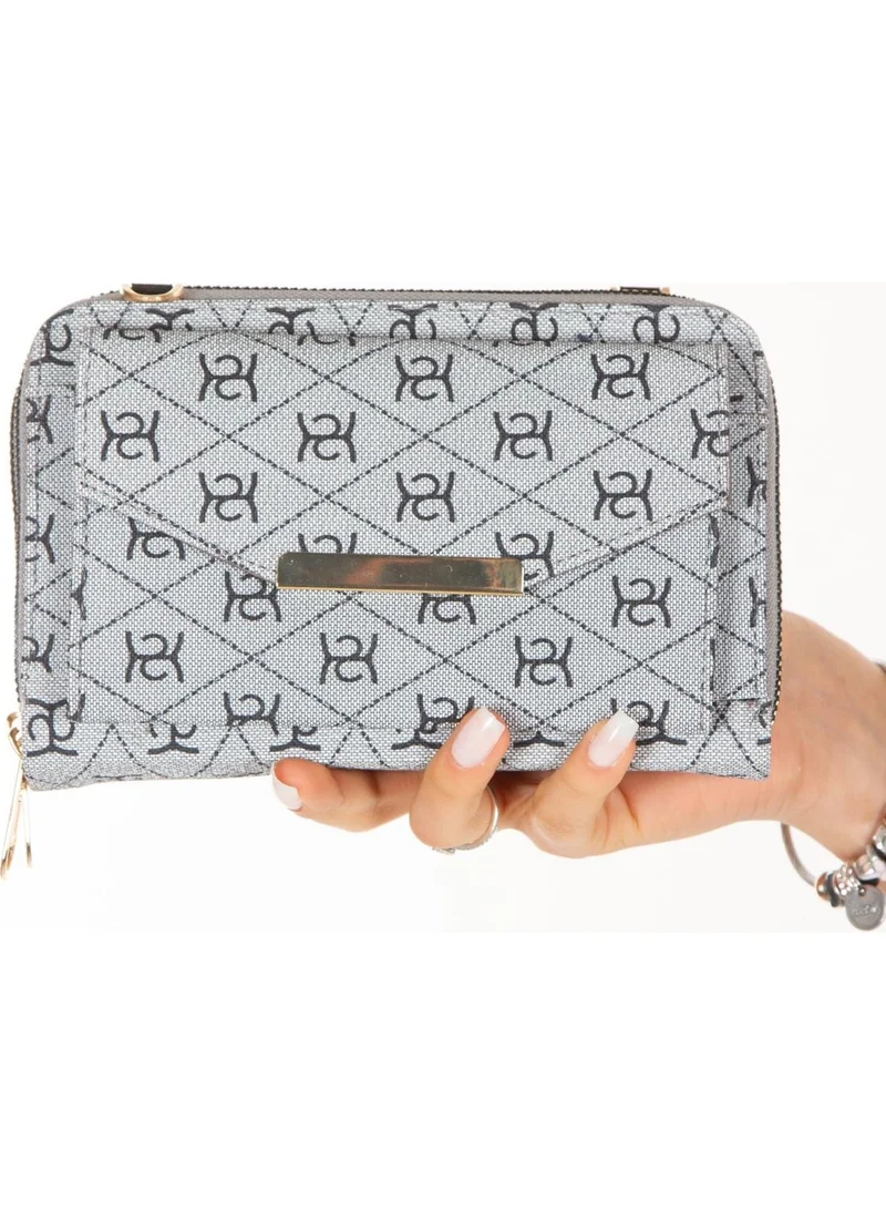 Newish Polo Gray Phone Compartment Patterned Adjustable Strap Crossbody Hand and Shoulder Women's Bag