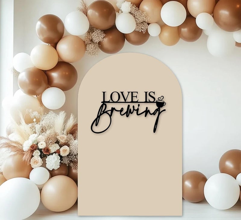 QENWWENG Love is brewing Sign for Backdrop,Coffee Bridal Shower Decor,Bridal Shower Decorations for for Love is Brewing Wedding Shower Engagement Party Cake Decorations - Image 1