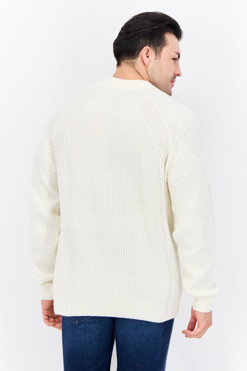 Jules Men Crew Neck Knitted Sweater, Ivory - Image 3