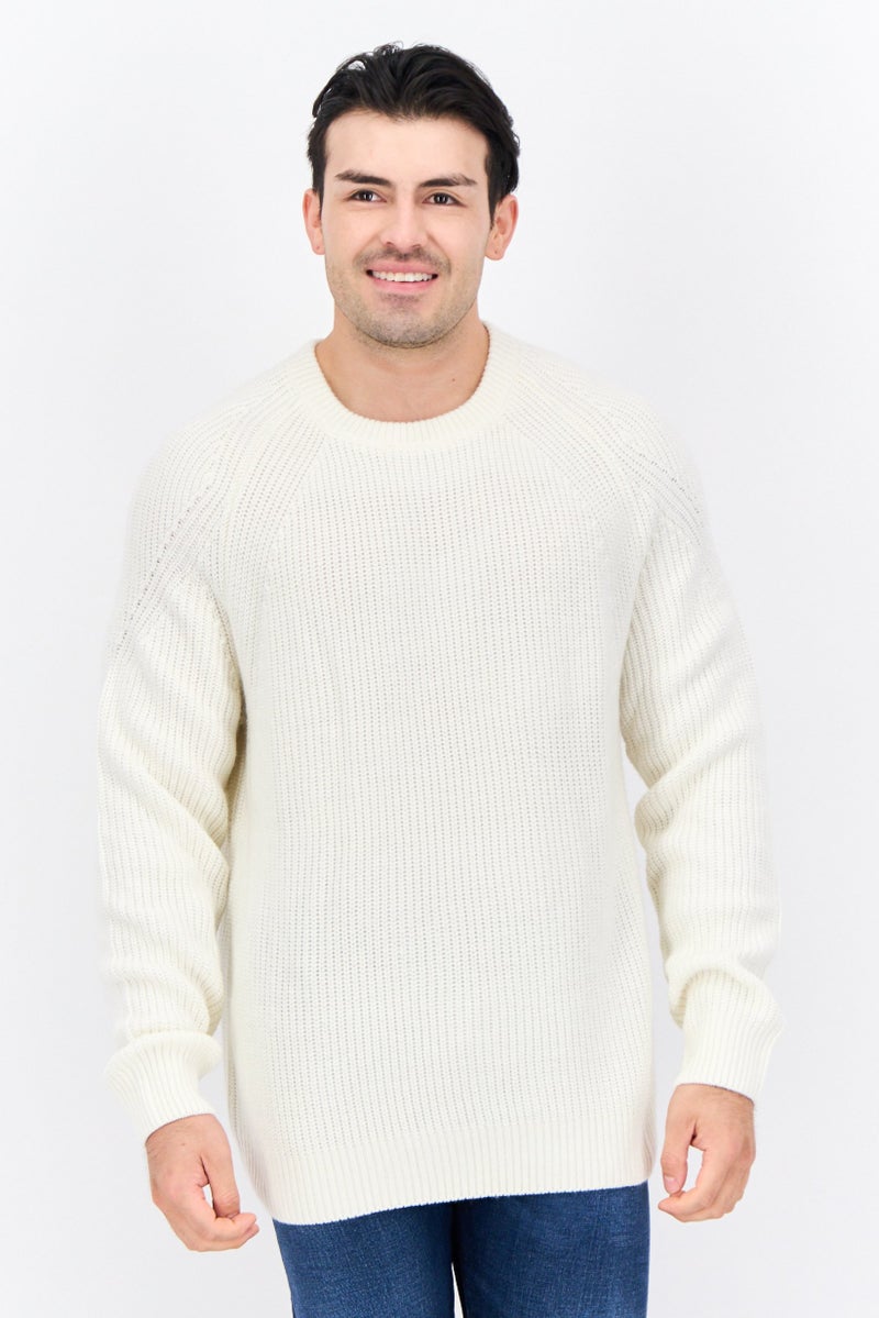 Jules Men Crew Neck Knitted Sweater, Ivory - Image 1
