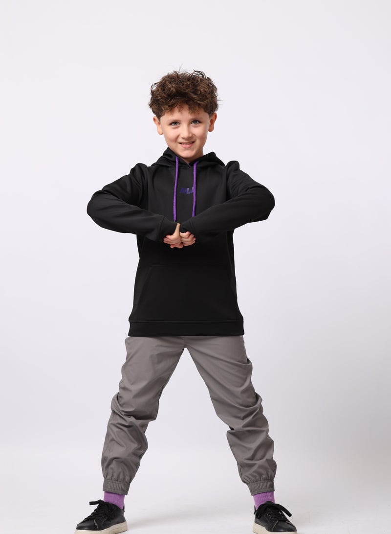 ANJA Boys' Black Hoodie with Purple Accents – Comfortable - Image 1