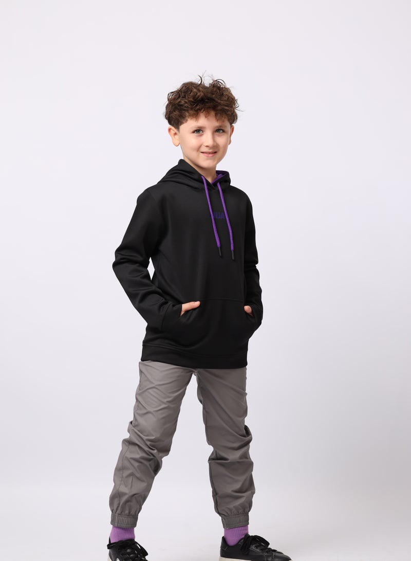 ANJA Boys' Black Hoodie with Purple Accents – Comfortable - Image 2