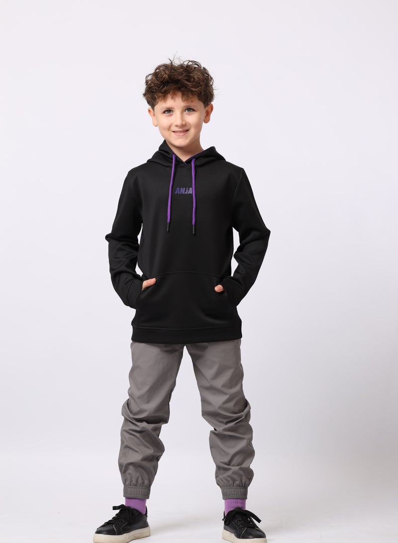 ANJA Boys' Black Hoodie with Purple Accents – Comfortable - Image 3