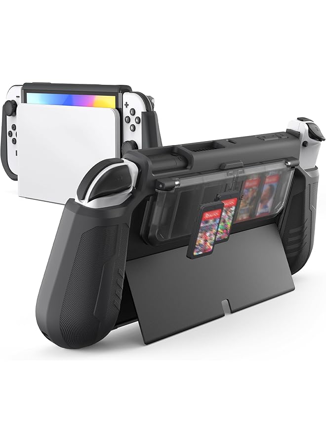 KIWIHOME Dockable Case Compatible With Nintendo Switch Oled Model 2021 With Flip Design Game Card Holder Ergonomic Comfort Tpu Grip Protective Case For Switch Oled Console Games And Joy Cons Black - Image 1
