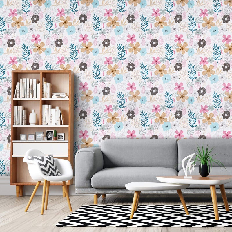 Mecpar Floral Wallpaper 17.71'' x 118'' Perennial Blooms Peel and Stick Vinyl Self Adhesive Removable Waterproof Wallpaper for Bathroom Cabinet Prepasted Decorative - Image 2