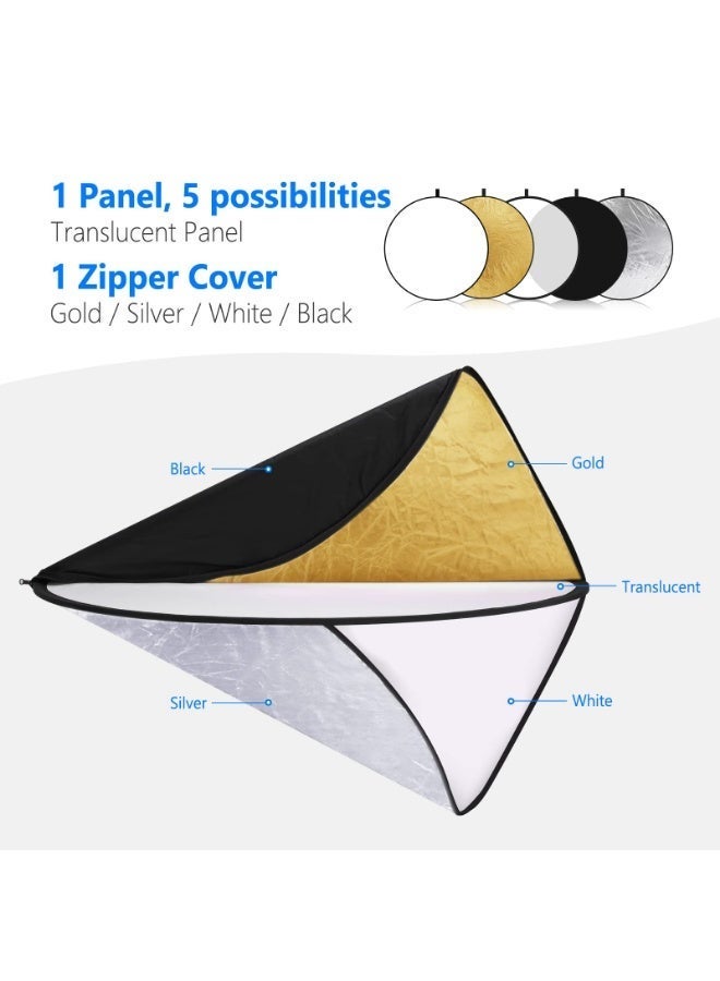 Arabest 43 Inch/110 Centimeter Light Reflector Light Diffuser 5 in 1 Collapsible Multi Disc with Bag - Translucent, Silver, Gold, White, and Black for Studio Photography Lighting and Outdoor Lighting - Image 3