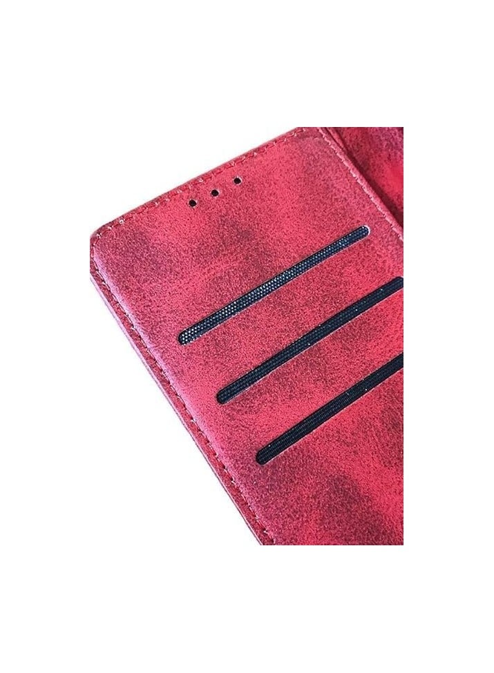 جراب محفظة جلدي قابل للطي مع فتحة بطاقة وحامل لهاتف Samsung Galaxy J5، وحزام إغلاق مغناطيسي، وغطاء داخلي من السيليكون TPU، وغطاء عالي الحماية متوافق مع Samsung Galaxy J5 (5.0 بوصة) (أحمر) - Image 2