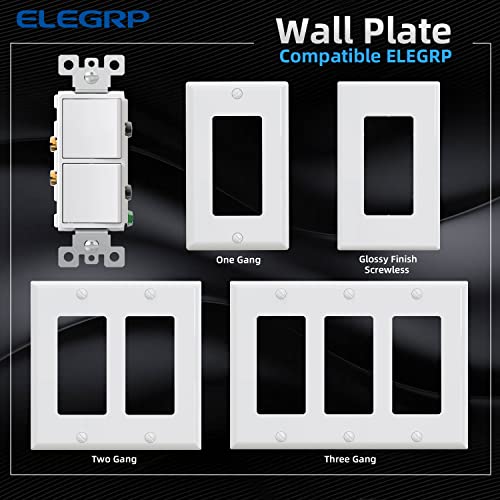 ELEGRP Decorator Double Rocker Light Switch, Two Single Pole Electrical Paddle, 15A 120V, In-Wall On/Off, Self-Grounding, Wall Plate Included, UL Listed (2 Pack, Glossy White) - Image 4