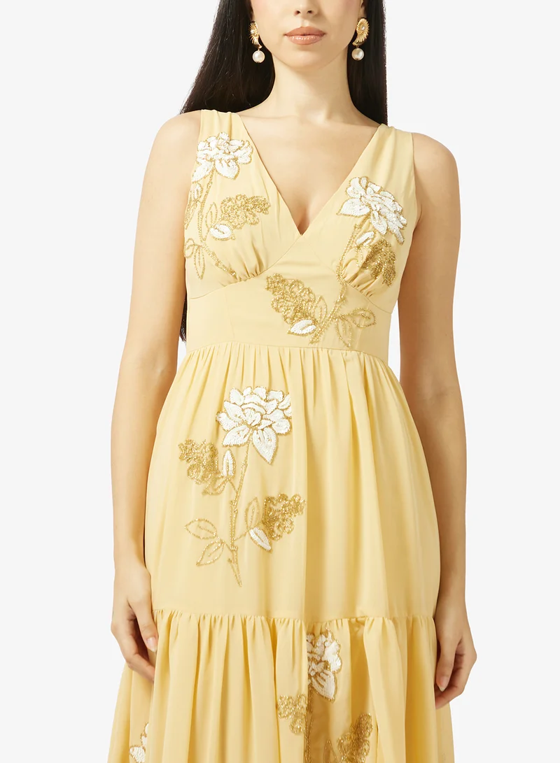 Maya  Beaded V Neck Sleeveless Maxi Dress for Women | Best Price UAE