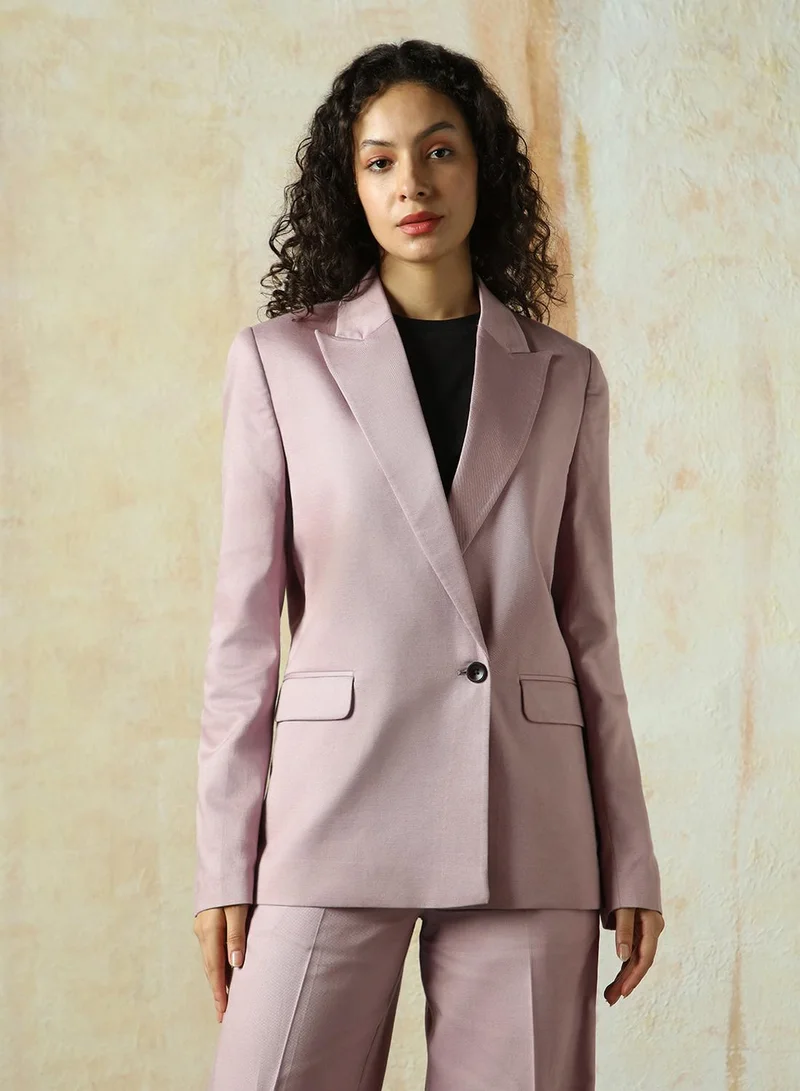 هاي ستار Women's Sea Fog Cotton Blend Solid Oversized Blazer
