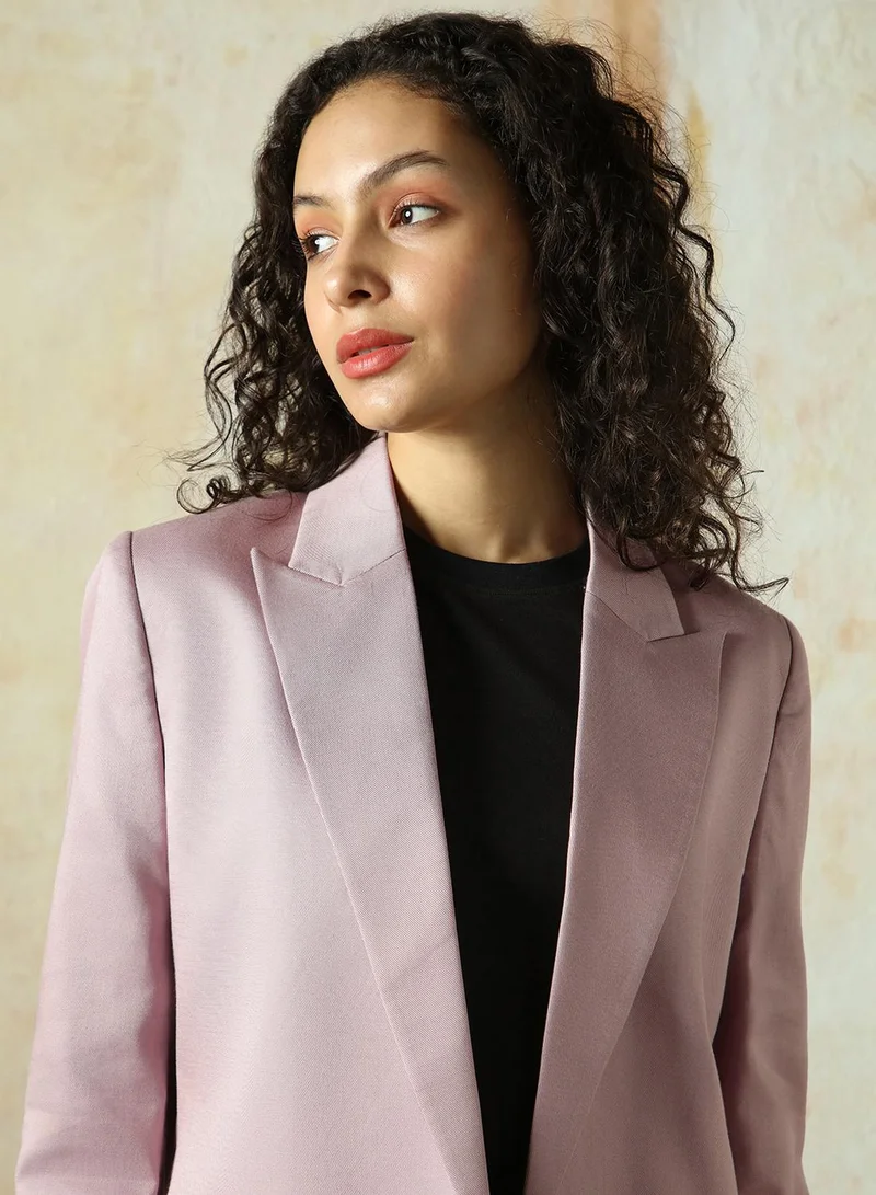 هاي ستار Women's Sea Fog Cotton Blend Solid Oversized Blazer