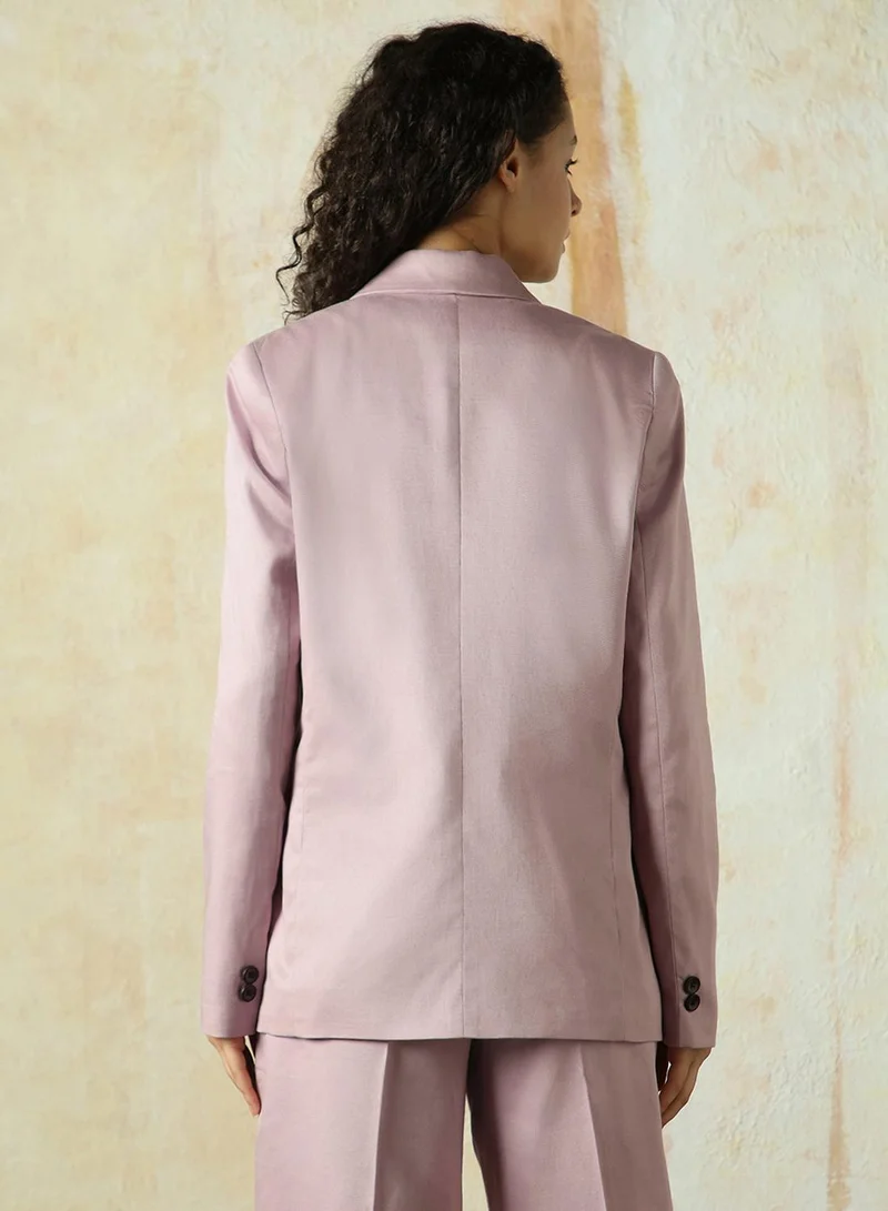 هاي ستار Women's Sea Fog Cotton Blend Solid Oversized Blazer