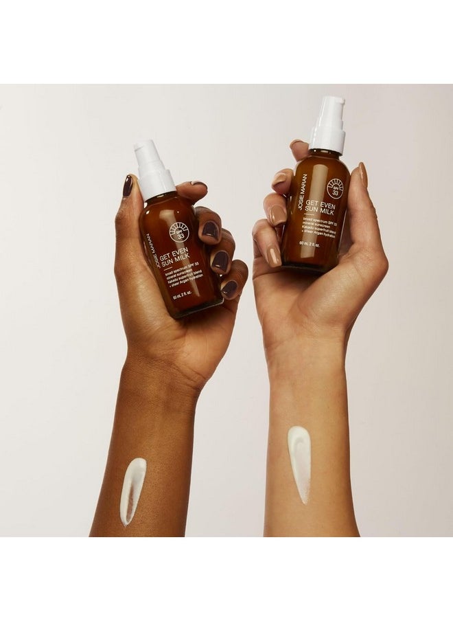 josie maran - Get Even Sun Milk Lightweight Mineral Sunscreen And Facial Moisturizer With Spf 33 Infused With Argan Oil Zinc Oxide & Kakadu Plum Instantly Hydrates + Boosts Radiance (2Oz) - Image 1