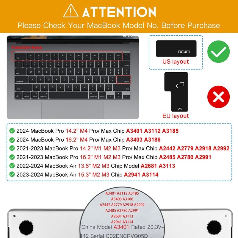 Oaky غطاء لوحة مفاتيح لجهاز ماك بوك برو 14/16 (2021–2024، M1/M2/M3/M4 برو/ماكس) و ماك بوك إير 13/15 (2021–2025، M2/M3/M4) جلد لوحة مفاتيح شفاف من TPU - Image 2