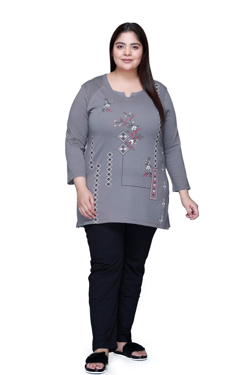 In Love Women's Front Printed Cotton Stylish V- Neck Full Sleeve Plus Size T-Shirt,FTSP310KP07_XXL - Image 1