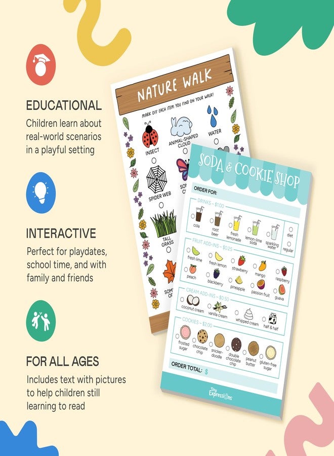 Tiny Expressions Kids Imaginative Play Notepads - 40 Pages Order-Taking Soda & Cookie Shop Notepad & 40 Pages for Nature Walk Scavenger Hunt - Imaginative Role Play, Playtime Notepads - Image 4
