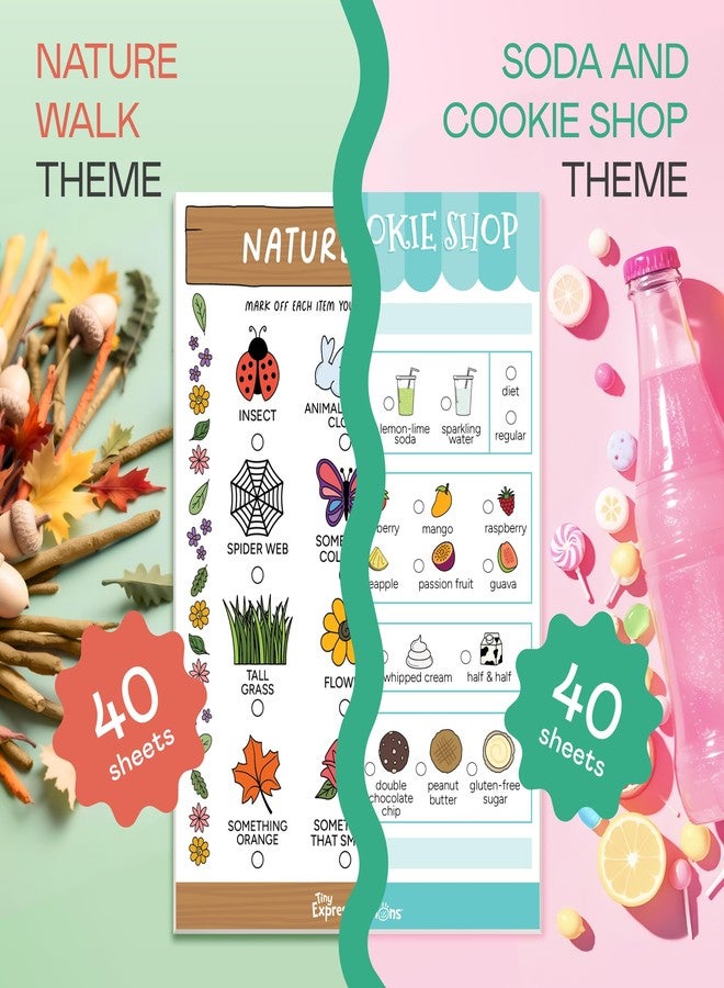 Tiny Expressions Kids Imaginative Play Notepads - 40 Pages Order-Taking Soda & Cookie Shop Notepad & 40 Pages for Nature Walk Scavenger Hunt - Imaginative Role Play, Playtime Notepads - Image 2