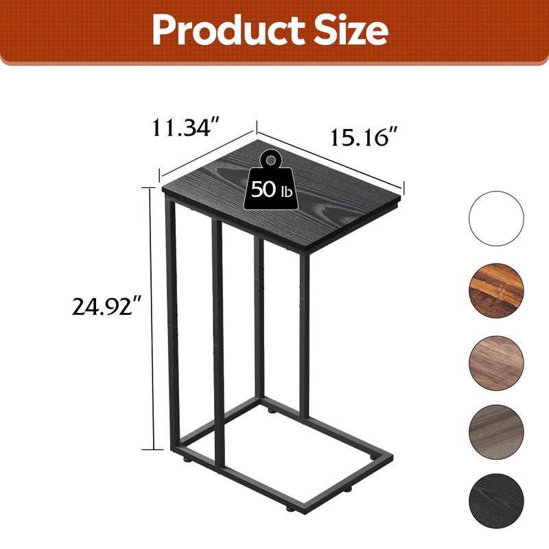 WLIVE Black Side Table,C Shaped End Table for Bedroom, Home Office, Dorm, Living Room Couch Tables, C Shaped TV Tray Table, 2-Tier Side Tables - Image 3