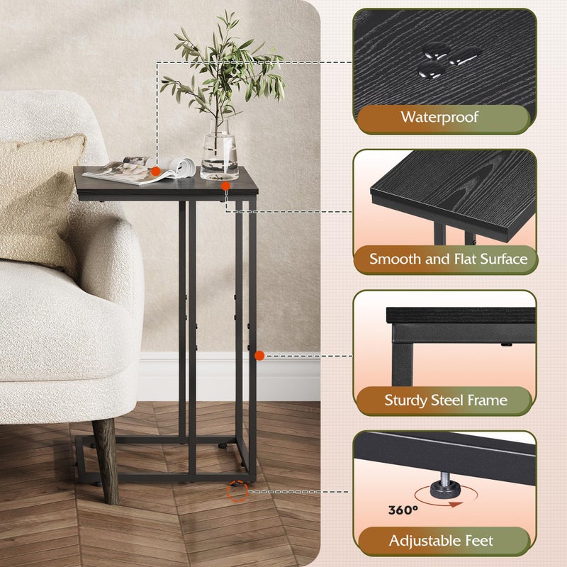 WLIVE Black Side Table,C Shaped End Table for Bedroom, Home Office, Dorm, Living Room Couch Tables, C Shaped TV Tray Table, 2-Tier Side Tables - Image 5