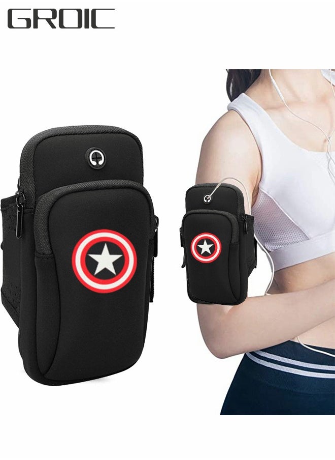 GROIC Captain America Sports Arm Bag 16.5*9cm, Women's Men's Running Cycling Wrist Bag with Headphone Jack, Suitable for Mobile Phones  - Image 1