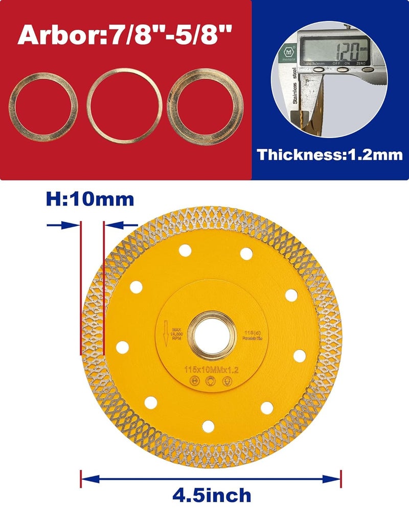 OSTEK 5Pcs/Box 4.5" Porcelain Tile Blade Super Thin Diamond Blade for Granite Marble Porcelain Ceramic Tiles - Image 3