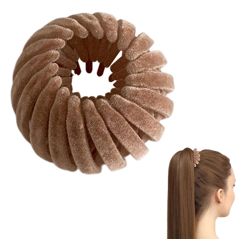 Brown Magic Hair Clips Bird Nest Hair Clip Velvet Expandable Hair Bun Maker Three Rows Of Teeth Styling Hair Clip Hair Styling Accessories For Making Ponytail Bun And HairpinClip and Barrettes