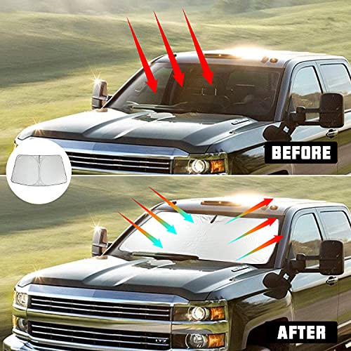 ROCCS Foldable Windshield Sunshade fit for 2019 2020 2021 2022 2023 2024 2025 GMC Sierra 1500 2500 3500 SLT AT4 Denali,Front Window Sun Shade Shield Cover UV Ray Reflector Sun Visor - Image 2