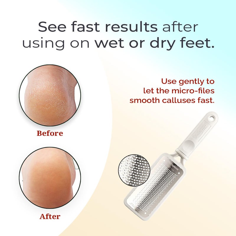 Microplane Colossal Foot File Scraper - The Original Stainless Steel Foot Rasp, Dead Skin/Callus Remover for Feet, Gentle Foot Scrubber, Pedicure Tools for Salon-Quality Foot Care, White - Image 5