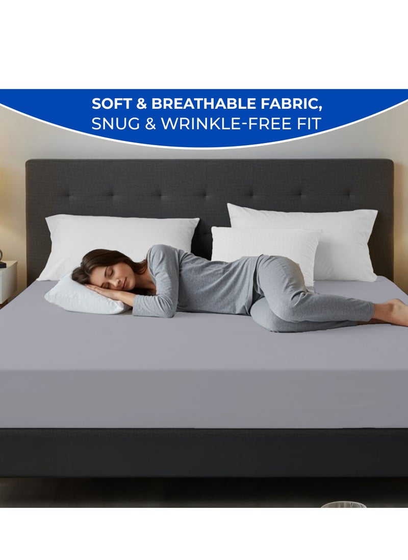 Infinitee Xclusives Infinitee Xclusives Fitted Sheet for Bed Grey Queen Size 150 x 200 cm - 100% Microfiber - 40 cm Deep Pocket to Fit & Cover Sheets  - Soft, Wrinkle Free & Shrink Resistant Fitted Sheet  - Image 3