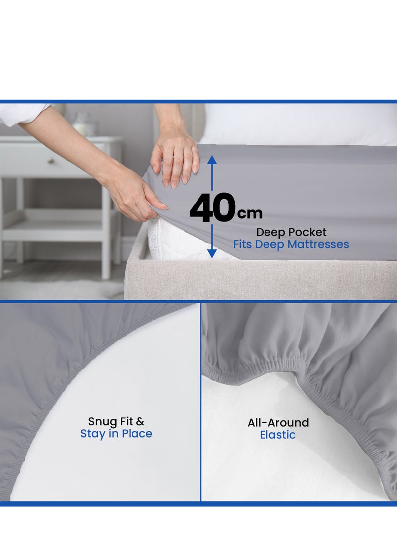 Infinitee Xclusives Infinitee Xclusives Fitted Sheet for Bed Grey Queen Size 150 x 200 cm - 100% Microfiber - 40 cm Deep Pocket to Fit & Cover Sheets  - Soft, Wrinkle Free & Shrink Resistant Fitted Sheet  - Image 4