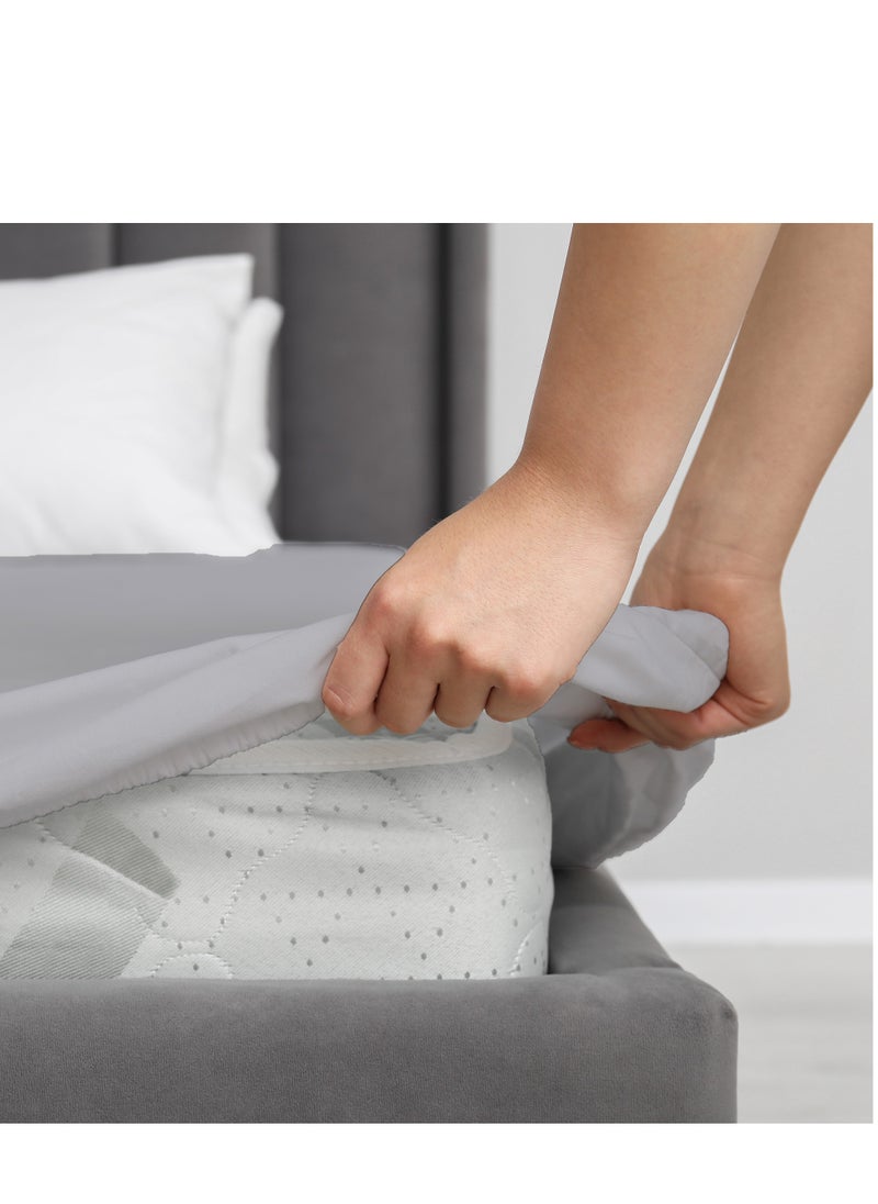 Infinitee Xclusives Infinitee Xclusives Fitted Sheet for Bed Grey Queen Size 150 x 200 cm - 100% Microfiber - 40 cm Deep Pocket to Fit & Cover Sheets  - Soft, Wrinkle Free & Shrink Resistant Fitted Sheet  - Image 5