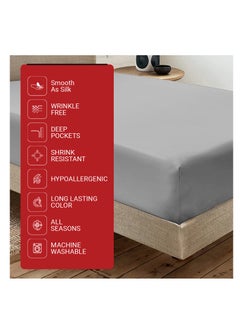 Infinitee Xclusives Infinitee Xclusives Fitted Sheet for Bed Grey Queen Size 150 x 200 cm - 100% Microfiber - 40 cm Deep Pocket to Fit & Cover Sheets  - Soft, Wrinkle Free & Shrink Resistant Fitted Sheet  - Image 2