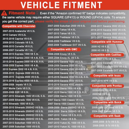 MCCKLE UF413 Ignition Coil Packs 41962 Spark Plugs and 48322R Wires Set Compatible with Chevy Silverado Tahoe Suburban GMC Sierra Yukon Cadillac Escalade Buick 4.8L 5.3L 6.0L for 12570616 by MCCKLE (8 Pack) - Image 3