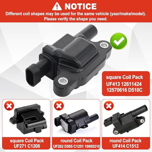 MCCKLE UF413 Ignition Coil Packs 41962 Spark Plugs and 48322R Wires Set Compatible with Chevy Silverado Tahoe Suburban GMC Sierra Yukon Cadillac Escalade Buick 4.8L 5.3L 6.0L for 12570616 by MCCKLE (8 Pack) - Image 2