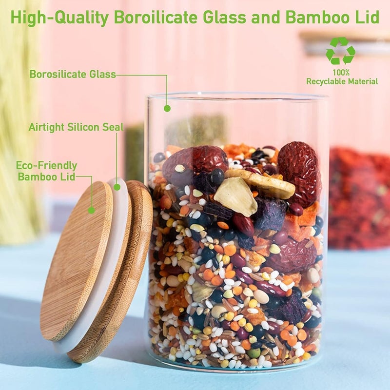 ZEYFLEEB glass Jars for kitchen And glass storage container with Lid Airtight Food Storage Container Bamboo Clear Canisters Hold Coffee Beans Candy Nuts SugarSet Of 3 SIZE 270ML - Image 2