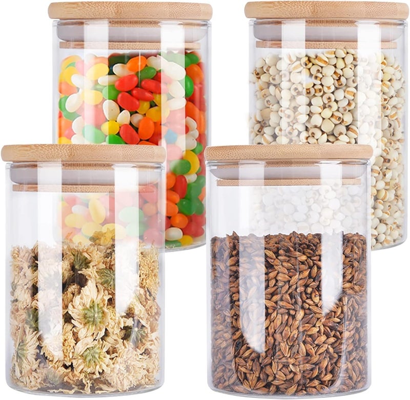 ZEYFLEEB glass Jars for kitchen And glass storage container with Lid Airtight Food Storage Container Bamboo Clear Canisters Hold Coffee Beans Candy Nuts SugarSet Of 3 SIZE 270ML - Image 1