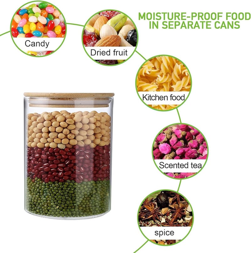 ZEYFLEEB glass Jars for kitchen And glass storage container with Lid Airtight Food Storage Container Bamboo Clear Canisters Hold Coffee Beans Candy Nuts SugarSet Of 3 SIZE 270ML - Image 5