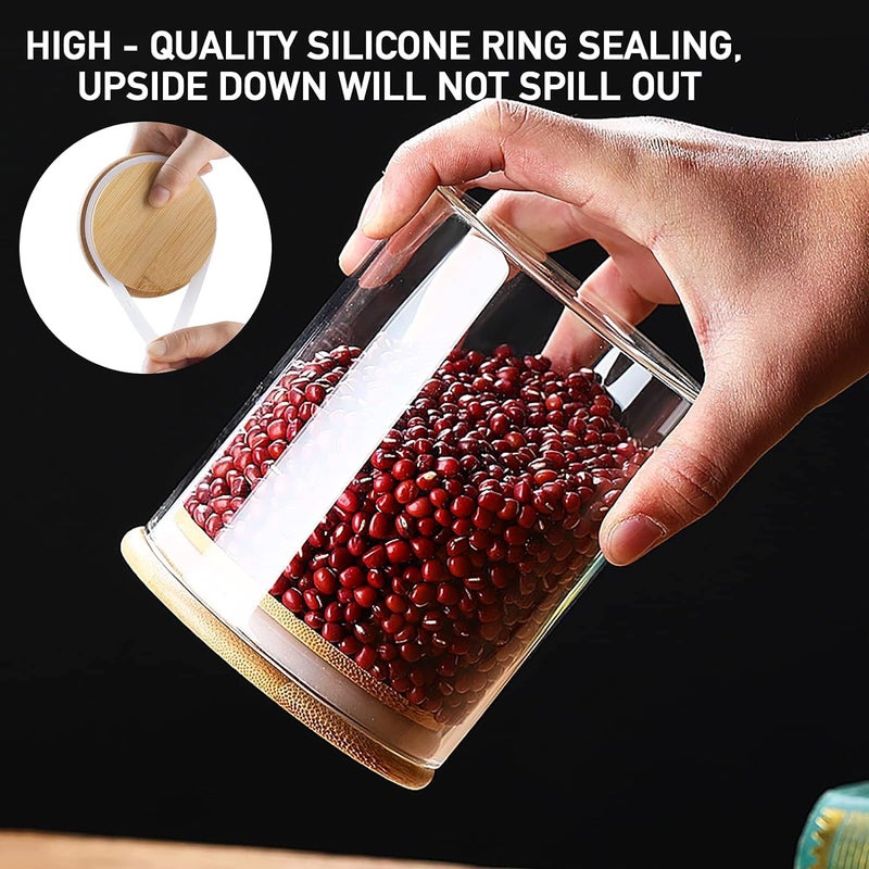 ZEYFLEEB glass Jars for kitchen And glass storage container with Lid Airtight Food Storage Container Bamboo Clear Canisters Hold Coffee Beans Candy Nuts SugarSet Of 3 SIZE 270ML - Image 4