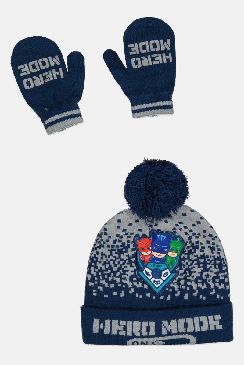 PJMASKS Toddlers Boy 2 Pcs Beanie And Winter Gloves, Navy - Image 1