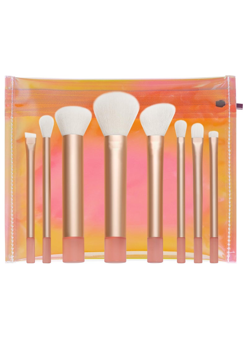 Premium 8-Piece Makeup Brush Set with Soft Bristles and Bag, Ideal for Foundations, Powders, and Concealers, Professional Quality for Flawless Application in Gold - Image 1