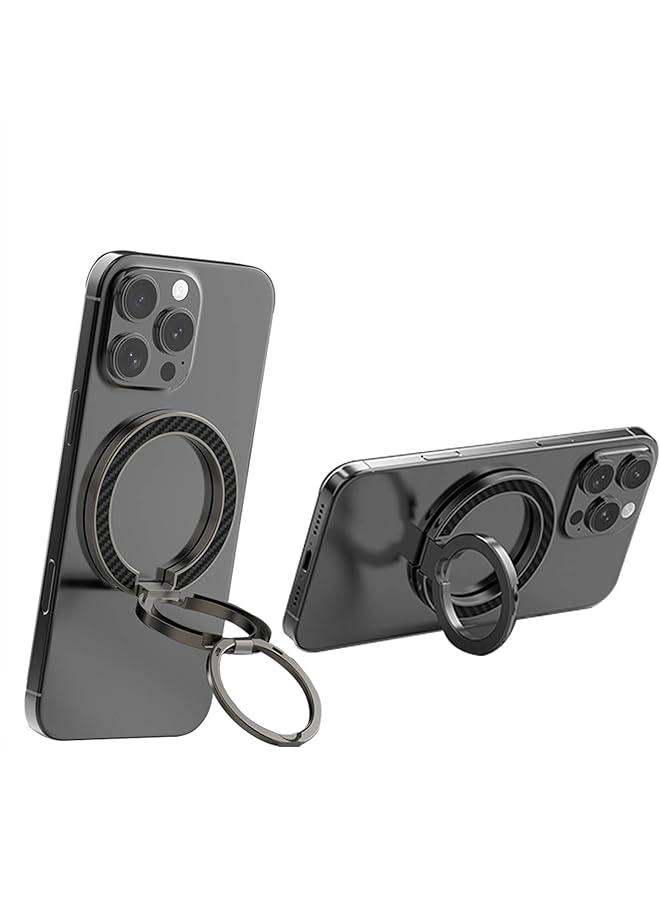 S-TOP Magnetic Phone Ring Holder, 360° Rotation Magnet Cell Phone Grip Stand Finger Ring, Cell Phone Grip Kickstand Two-Sided Magnet Compatible with iPhone 16 15 14 13 12 Accessories-Black - Image 1