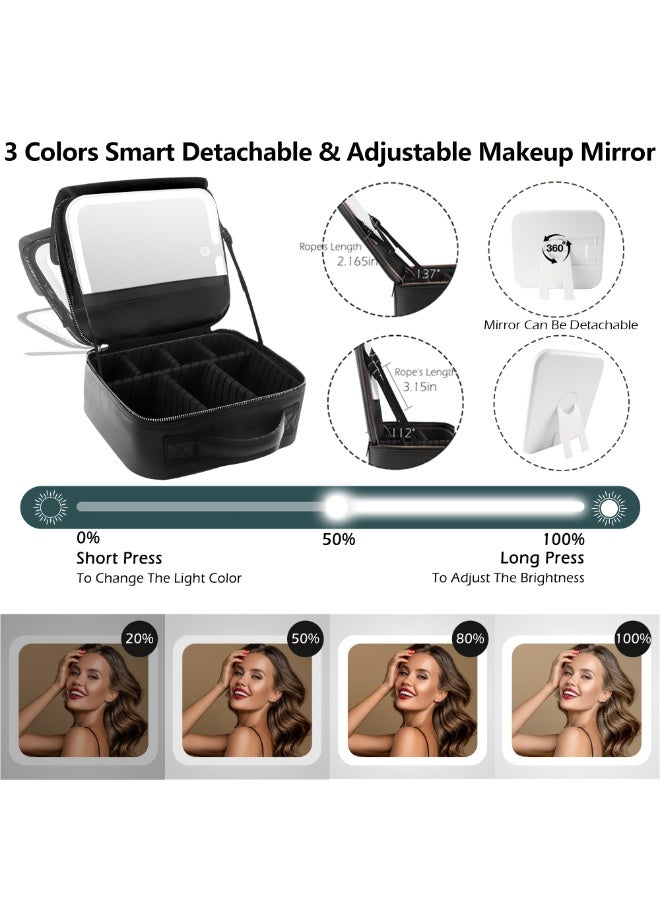 XiuWoo Travel Makeup Bag Cosmetic Bag Makeup Organizer Bag with Lighted Mirror, Adjustable Brightness in 3 Color Scenarios, Waterproof Makeup Train Case, Gift for Women - Woven black - Image 5