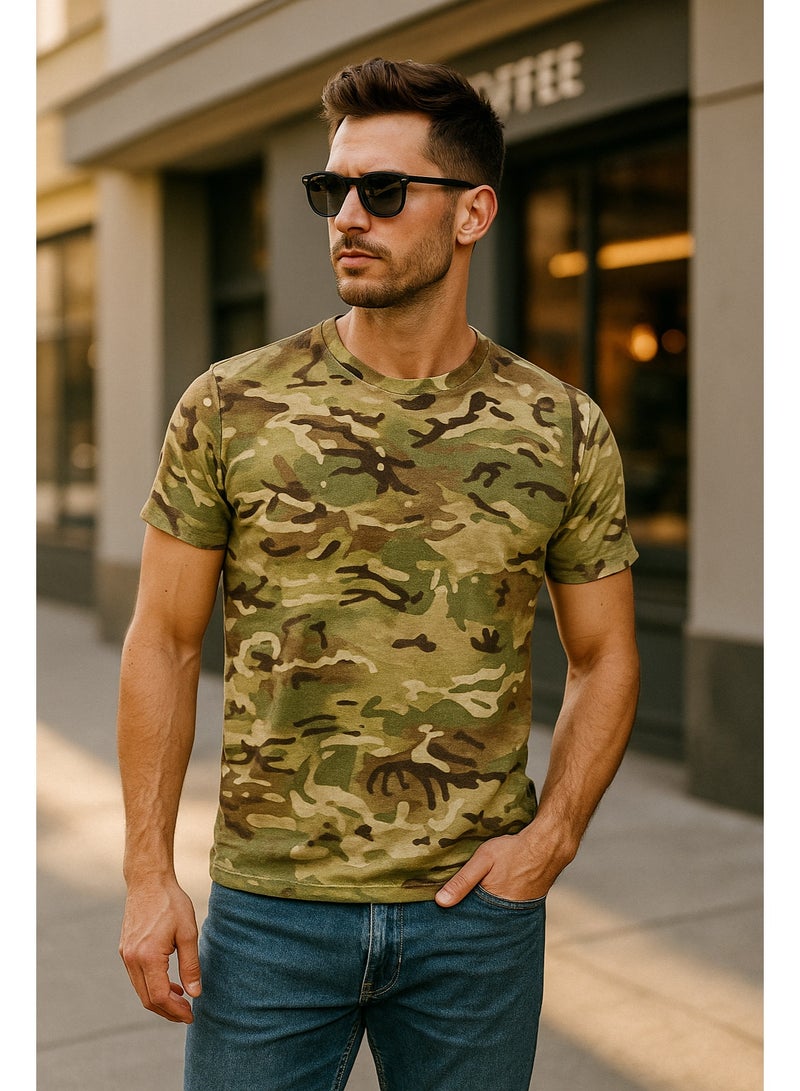 Selecta Now Mens T Shirt Camouflage Green 100% Combed Cotton Comfortable T Shirt Tank Top & Tees  - Image 1