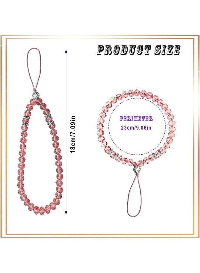 2 Pcs Crystal Beads Cell Phone Lanyard Strap, Bling Short Hand Wrist Lanyard Chain Hanging String for Girl Women Mobile Phone Wristlet Camera Purse (White+Wine Red) - Image 2