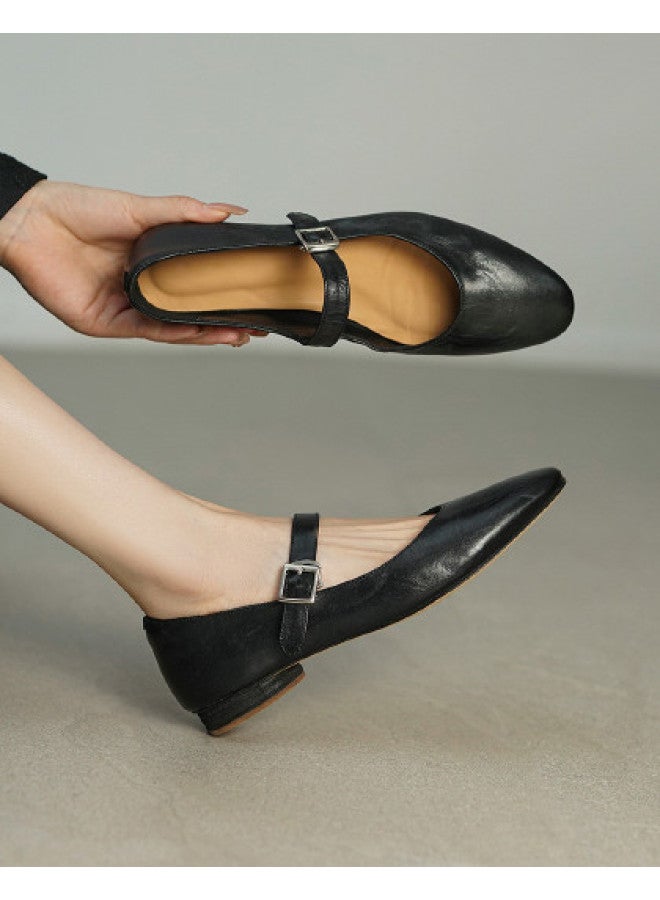 امي Ame Ancient Grain Horsehide Handmade Series · كلاسيك ماري جين أحذية النسائية بسيطة عالية الجودة مسطحة - Image 1