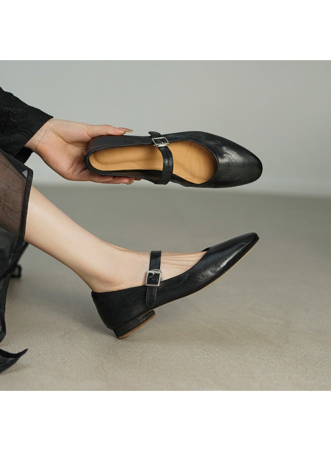 امي Ame Ancient Grain Horsehide Handmade Series · كلاسيك ماري جين أحذية النسائية بسيطة عالية الجودة مسطحة - Image 2