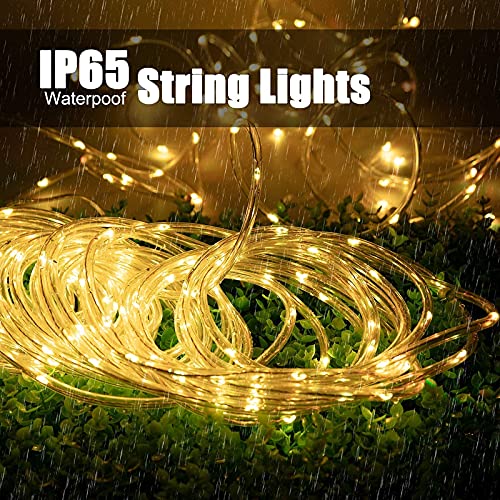Brightown Solar Rope String Lights Outdoor 2 Pack 39 Feet 100 Led Waterproof Solar Powered Fairy Lights with 8 Lighting Modes, Copper Wire PVC Tube Lights for Garden Wedding Party DIY Decor (Warm White) - Image 3