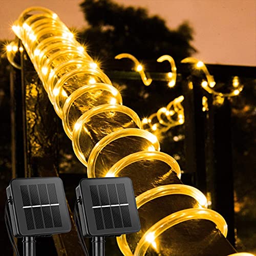 Brightown Solar Rope String Lights Outdoor 2 Pack 39 Feet 100 Led Waterproof Solar Powered Fairy Lights with 8 Lighting Modes, Copper Wire PVC Tube Lights for Garden Wedding Party DIY Decor (Warm White) - Image 1