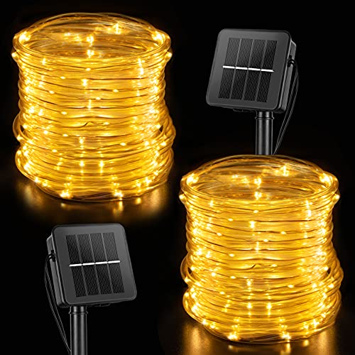 Brightown Solar Rope String Lights Outdoor 2 Pack 39 Feet 100 Led Waterproof Solar Powered Fairy Lights with 8 Lighting Modes, Copper Wire PVC Tube Lights for Garden Wedding Party DIY Decor (Warm White) - Image 2