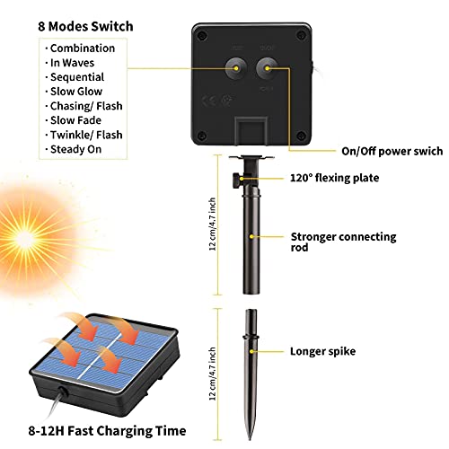 Brightown Solar Rope String Lights Outdoor 2 Pack 39 Feet 100 Led Waterproof Solar Powered Fairy Lights with 8 Lighting Modes, Copper Wire PVC Tube Lights for Garden Wedding Party DIY Decor (Warm White) - Image 5